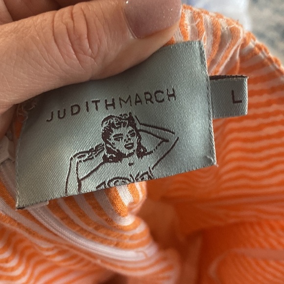 Judith March Orange Seersucker Striped Bow Dress size large - Picture 7 of 7